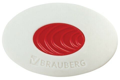 Ластик BRAUBERG "Oval PRO", 40х26х8 мм, овальный, красный пластиковый держатель, 229560