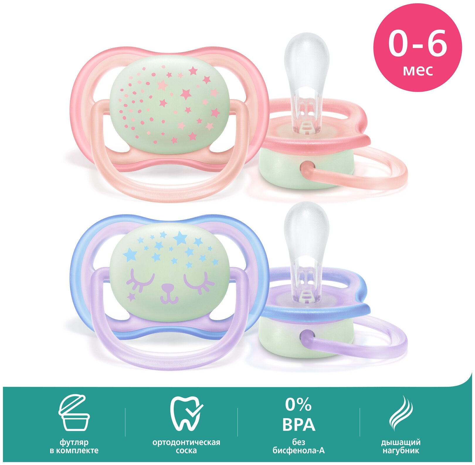 Пустышка для мальчиков Philips Avent Ночная, 0-6 мес., 2 шт. (SCF376/11) - фото №18