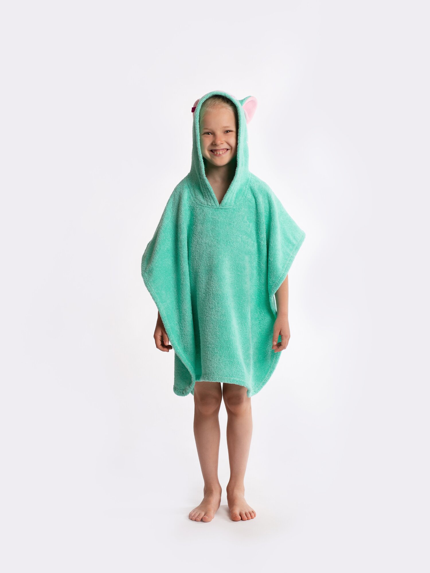 Полотенце-пончо Fluffy Bunny Кошка, цвет Светло-зеленый, Размер 132Х67см, 100% хлопок, 380гр/м2