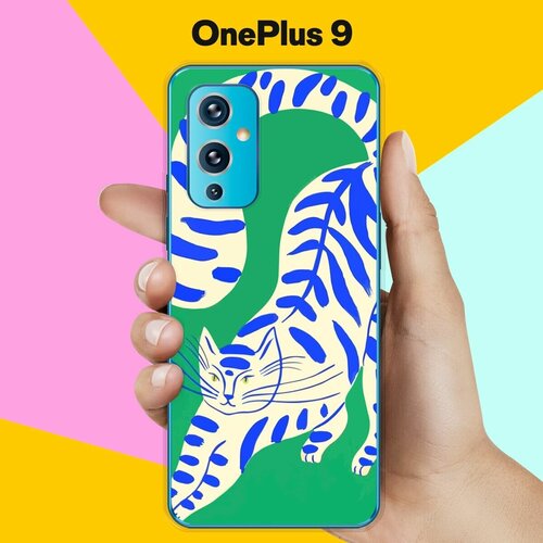 Силиконовый чехол на OnePlus 9 Кот на зеленом / для ВанПлас 9