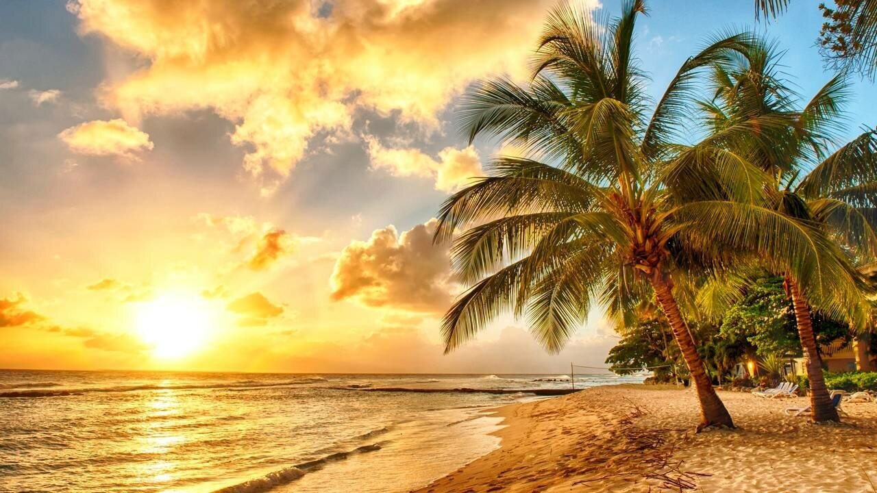Картина на холсте 60x110 Альянс Лес "Пляж закат тропики карибы" на подрамнике / интерьер/ декор