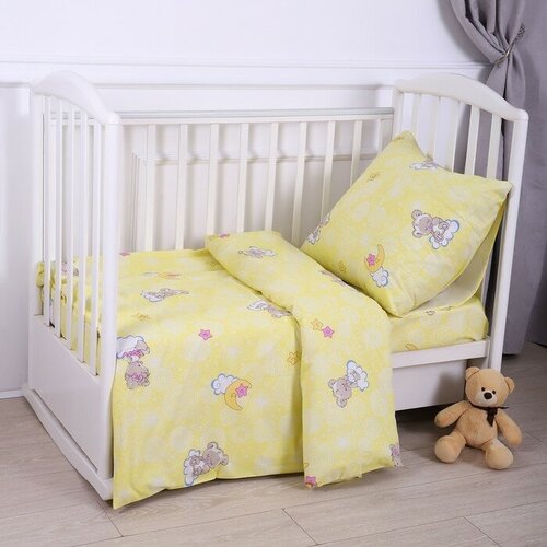 Постельное бельё BABY Мишки на облаках бело-жёлтый 112х147см, 110х150см, 60х60см, бязь 120г/м, , хлопок 100%