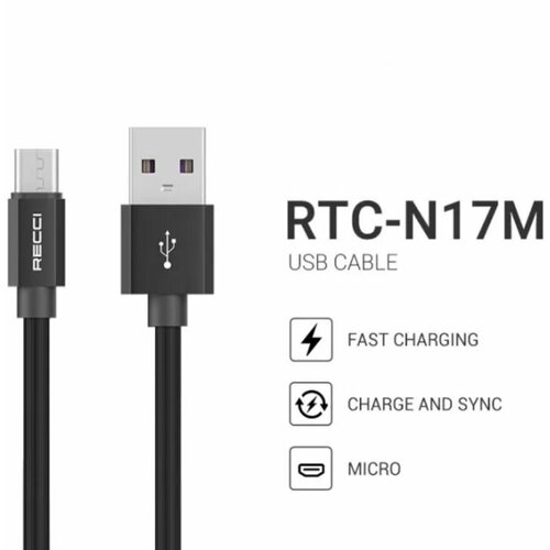 Кабель для зарядки телефона Recci RTC-N17M Star Link USB to Micro-USB, 1.5 метра, 2.4А, черный