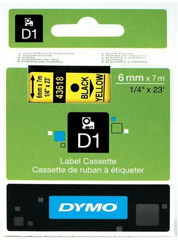 Картридж Dymo, с виниловой лентой, пластик, черный шрифт, 6 мм х 7 м Желтый,