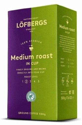 Lofbergs Medium Roast In Cup, молотый, 500 гр