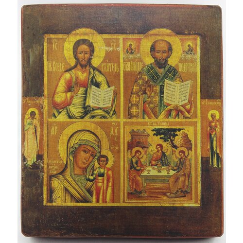 Православная Икона Четырехчастная, деревянная иконная доска, левкас, паволока, ручная работа (Art.10007Э)