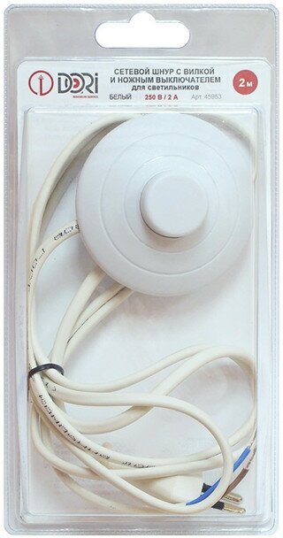 Шнур для БРА DORI с напольным выключателем 2м, белый - фотография № 1