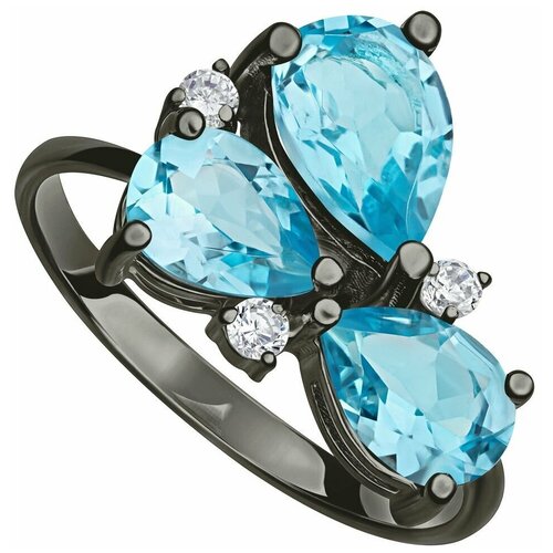 Кольцо Lazurit Online, серебро, 925 проба, родирование, топаз, размер 20, голубой серебряное кольцо колд с голубым топазом родий