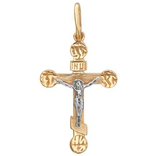 Крестик Эстет, комбинированное золото, 585 проба крестик эстет желтое золото 585 проба