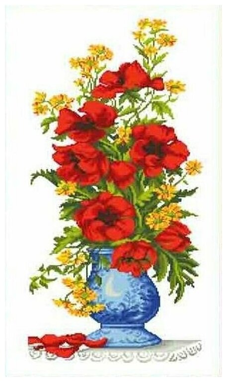 Рисунок на ткани Каролинка "Маки в вазе", 37x70 см
