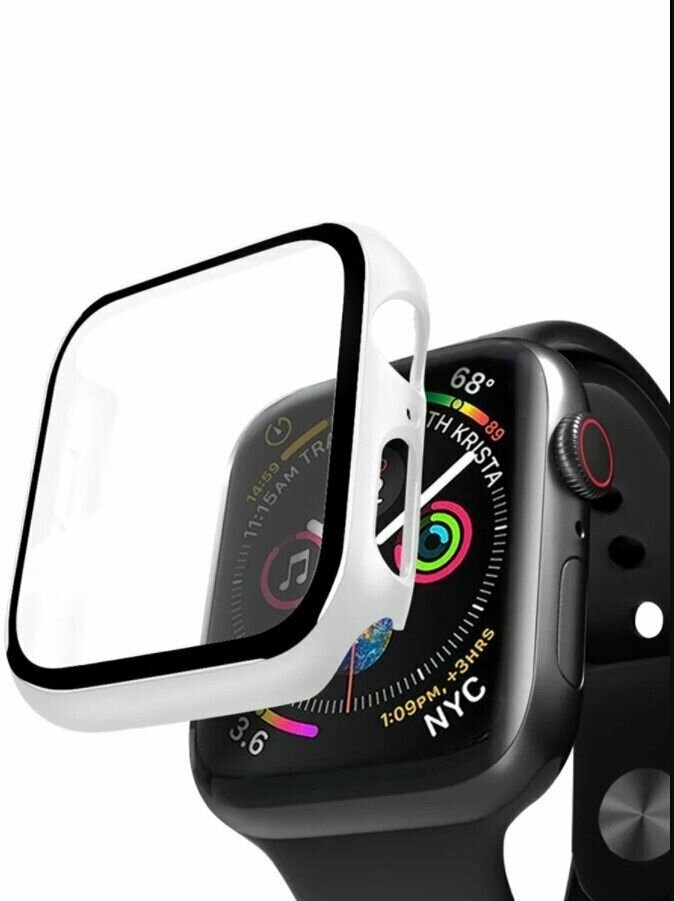 Защитный пластиковый чехол (кейс) Apple Watch Series 1 2 3 (Эпл Вотч) 42 мм для экрана/дисплея и корпуса противоударный бампер белый