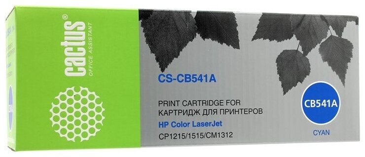 Картридж Cactus CS-CB541A, голубой, 1400 страниц, совместимый для Color LaserJet CP1215 / CP1515n / CM1312 / CM1312nfi