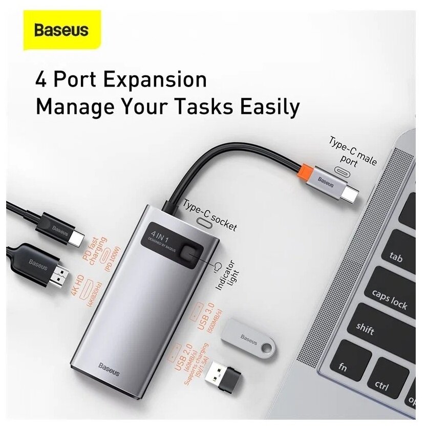 USB-концентратор Baseus Metal Gleam (CAHUB-CY0G) разъемов: 3