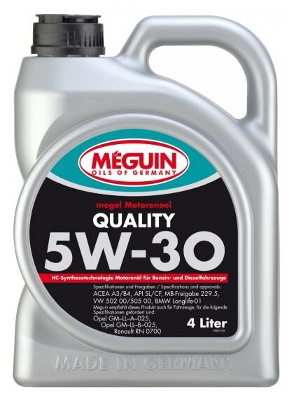 MEGUIN 9027 НС-синт. мот.масло Megol Motorenoel Quality 5W-30 CF/SL A3/B4 (4л) 1шт