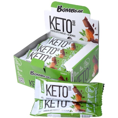 Bombbar, Батончик Keto Bar, 20шт по 40г (Шоколадное парфе с миндалем) кето батончики bombbar без сахара шоколадное парфе с миндалем 40г х 12 шт