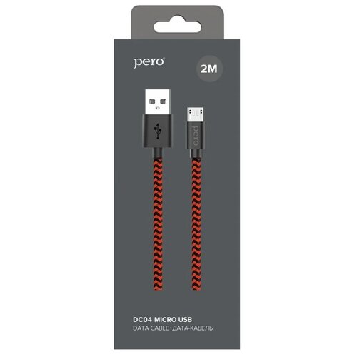 Дата-кабель PERO DC-04 micro-USB, 2А, 2м, Red-black