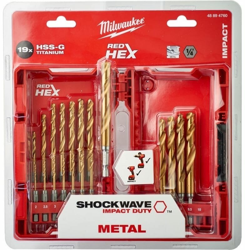 Набор сверл по металлу Milwaukee RedHEX HSS-G TiN, 19шт