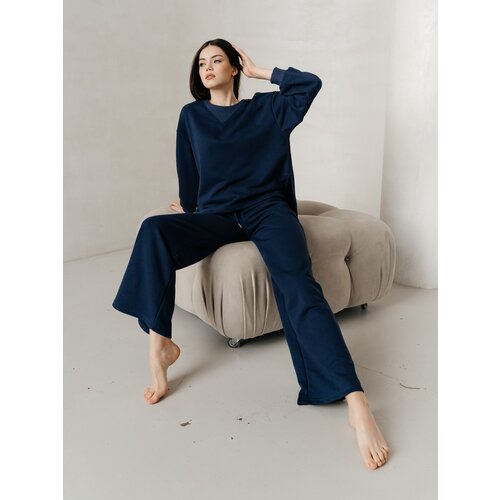 фото Костюм impresa, свитшот и брюки, повседневный стиль, свободный силуэт, размер 50-52, синий