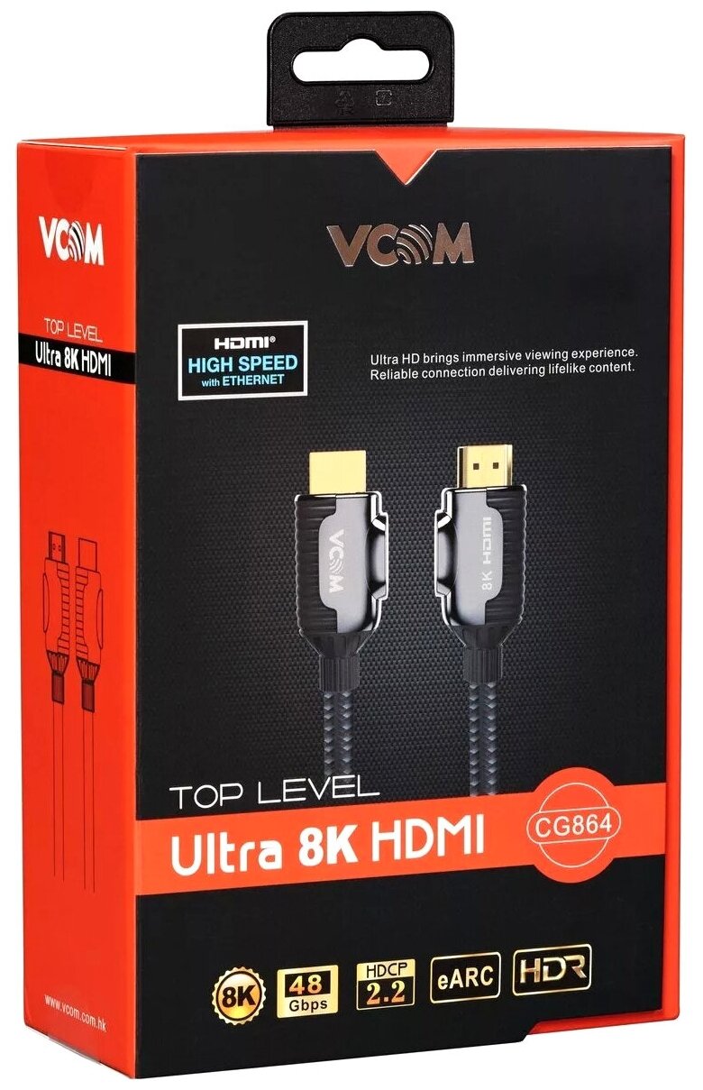 Кабель интерфейсный HDMI VCOM 19M/M,ver. 2.1, 8K/60Hz 1m - фото №4