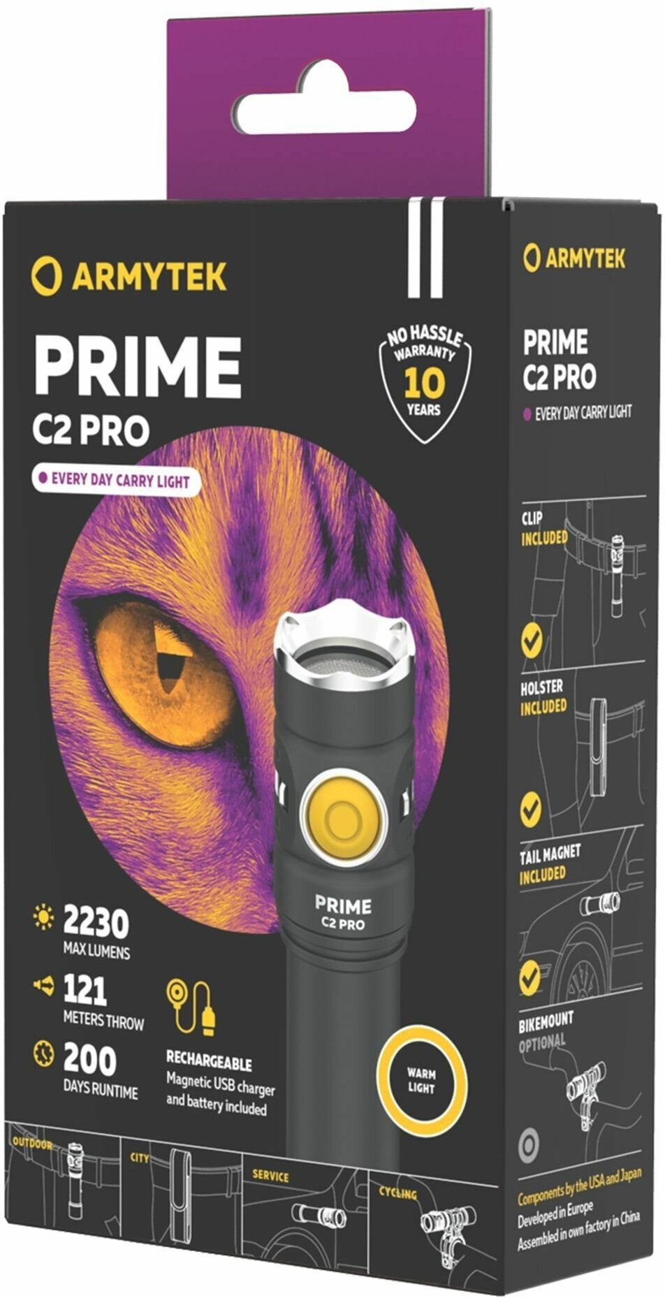 Карманный фонарь ARMYTEK Prime C2 Pro Magnet USB, черный / белый [f08101w] - фото №4