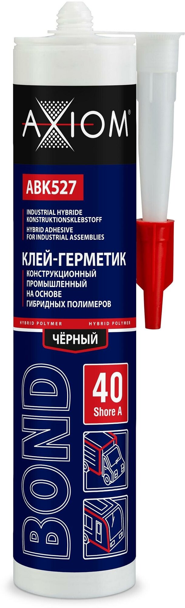 фото Клей-Герметик Конструкционный Промышленный На Основе Гибридных Полимеров, Шор А 40, Цвет Чёрный Axio Axiom Abk527 AXIOM арт. .
