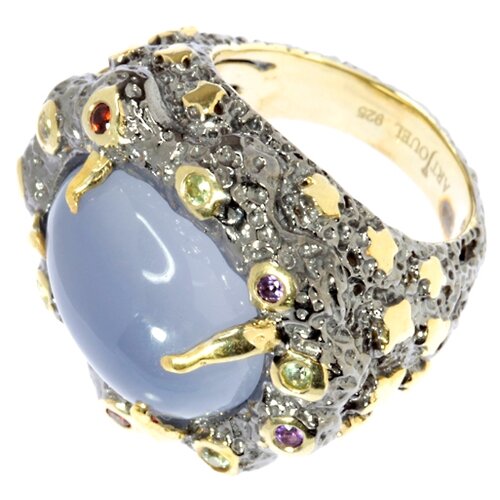 фото Element47 кольцо из серебра 925 пробы с халцедоном, топазами, гранатами выращенными, аметистами и перидотами 3471-5lga_ko_am_ch_grb_pd_bj, размер 17.25