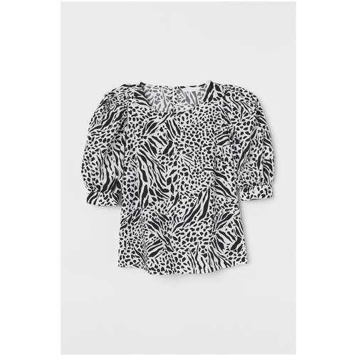 Блуза  H&M, повседневный стиль, прямой силуэт, короткий рукав, без карманов, размер S, черный, белый