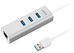 USB-концентратор ANKER Aluminum 3-Port USB 3.0 and Ethernet Hub, разъемов: 3