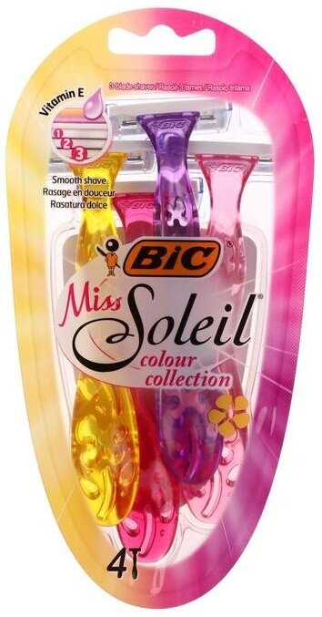 Бритва женская BIC Miss Soleil Colour Collection, 3 лезвия, 4 шт.