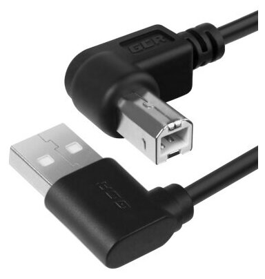 Кабель USB AM левый угол / BM правый угол для подключения принтера (GCR-AUPC5) черный 0.5м