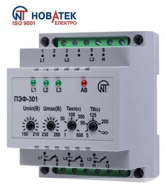 Электронный переключатель фаз ПЭФ-301 Новатек-Электро
