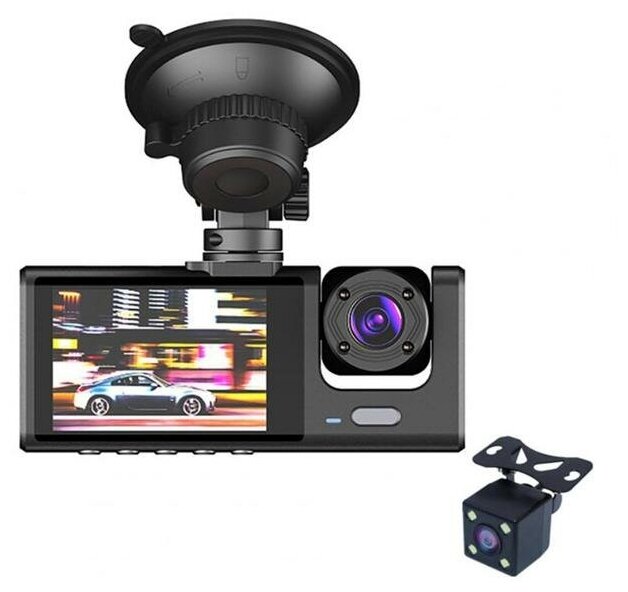 Видеорегистратор BlackHUDi с тремя камерами для автомобиля (капот и салон+ задний ход) 1080P/G-Sensor/3" HDisplay /(3-х канальная запись)