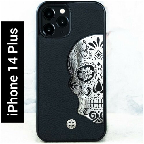 защитный чехол skull Чехол iPhone 14 Plus - Mexican Katrina's Skull Leather Black