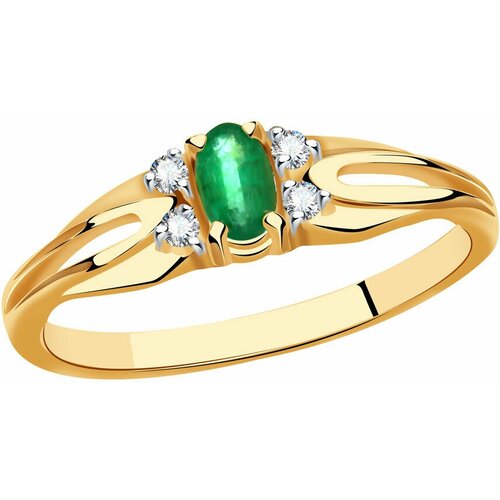 фото Золотое кольцо александра 2010459ск с бриллиантом и изумрудом diamant-online