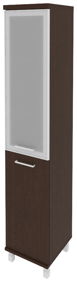 Шкаф для документов высокий узкий правый (1 низкая дверь ЛДСП, 1 средняя дверь стекло в раме) FIRST KSU-1.2R 401*432*2060 Венге