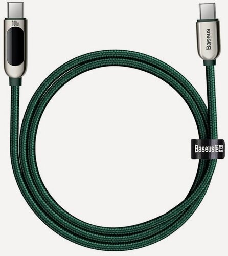 Изображение товара Кабель для быстрой зарядки и передачи данных BASEUS Display Fast Charging, Type-C - Type-C, 100W, 5A, 1 м, Зеленый