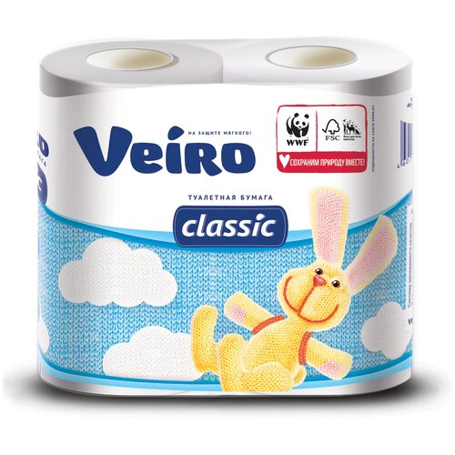 Туалетная бумага Veiro Classic белая 4 рул., белый туалетная бумага veiro classic белая двухслойная 4 рул