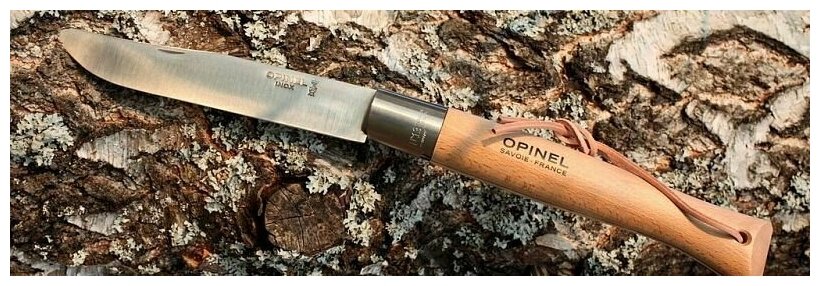 Нож Opinel №13, рукоять из бука, кожаный темляк - фото №12
