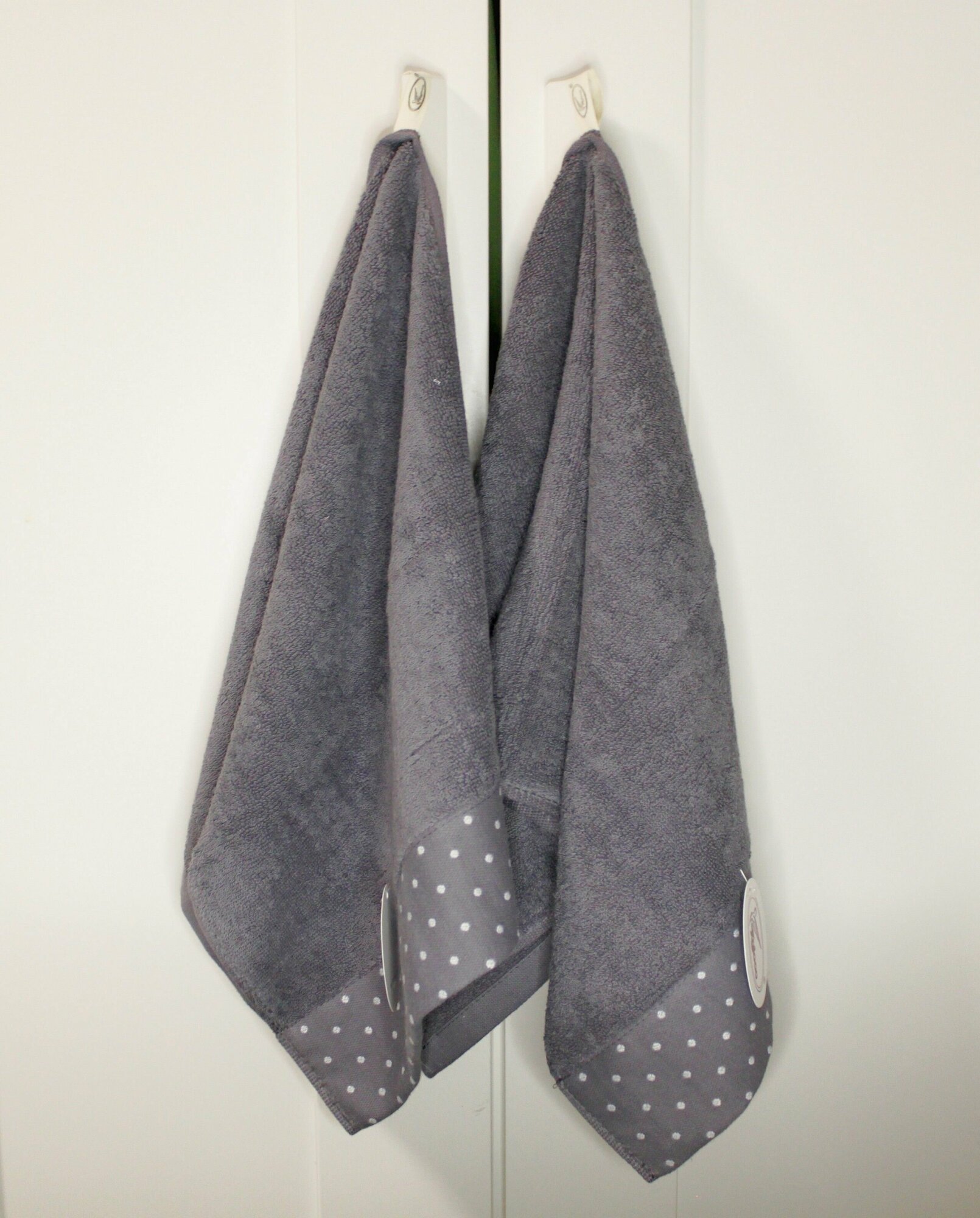 Кухонные полотенца махровые "Горох" 35х75 см (2 шт), цвет серый - фотография № 2