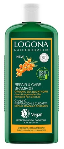 Logona шампунь Repair & Care Organic Sea Buckthorn для интенсивного восстановления с био-облепихой, 250 мл