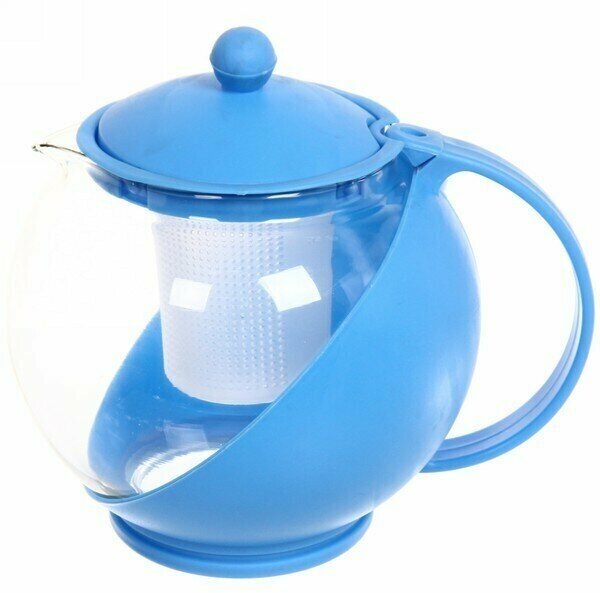 Чайник заварочный стеклянный с фильтром ситечком 1250 мл Комби синий