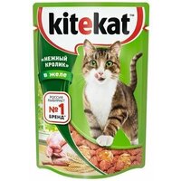 Корм консервированный полнорационный Kitekat для взрослых кошек со вкусом кролика в желе 85г, 24 шт