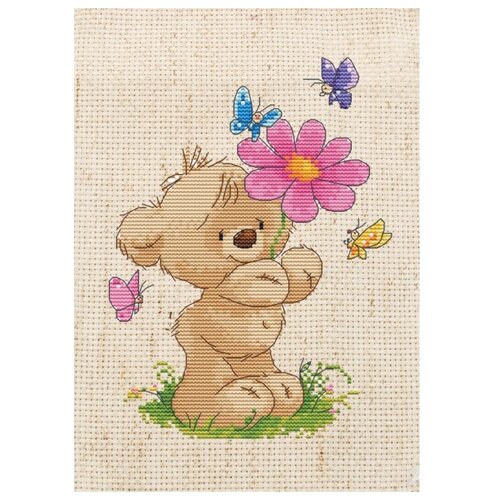 фото Набор для вышивания "мишка с цветком", с рамкой белоснежка