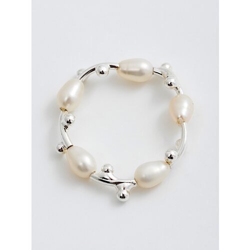 Кольцо ЖемАрт, жемчуг пресноводный культивированный, белый, серебряный