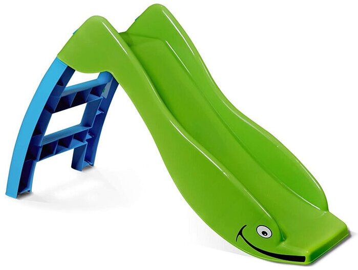 Игровая детская горка пластиковая для улицы и дома "Дельфин" PalPlay (зеленый/голубой) для малышей 122х43х69 см