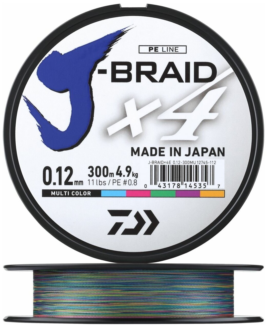 Шнур плетеный Daiwa J-Braid X4E #0,8 0,12мм 300м (multicolor)