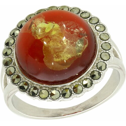 фото Кольцо diamant online, серебро, 925 проба, янтарь, размер 17.5
