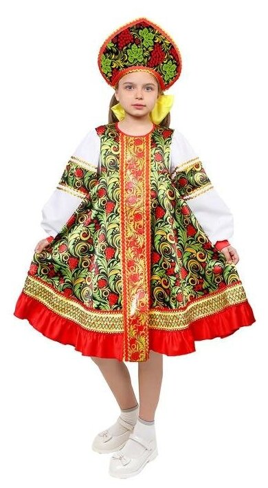 Страна Карнавалия Русский народный костюм для девочки «Рябинка», платье, кокошник, р. 32, рост 122-128 см