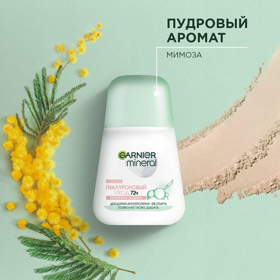 GARNIER Дезодорант-антиперспирант для тела Mineral Гиалуроновый уход, ролик, 50 мл, 80 г