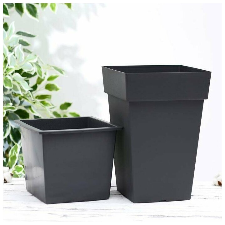 фото Кашпо Тубус квадратный со вставкой 14л графитовый